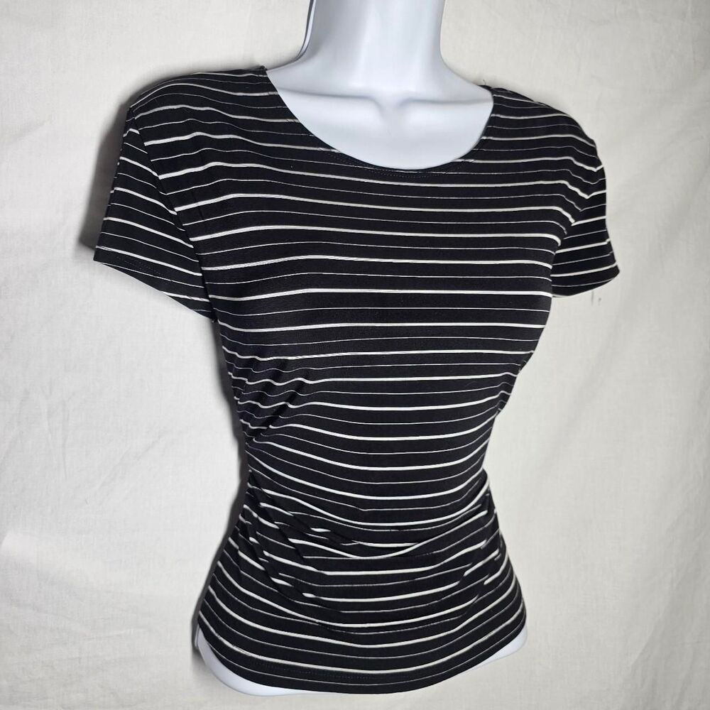 Y2k vintage emo striped grey black stretch tee